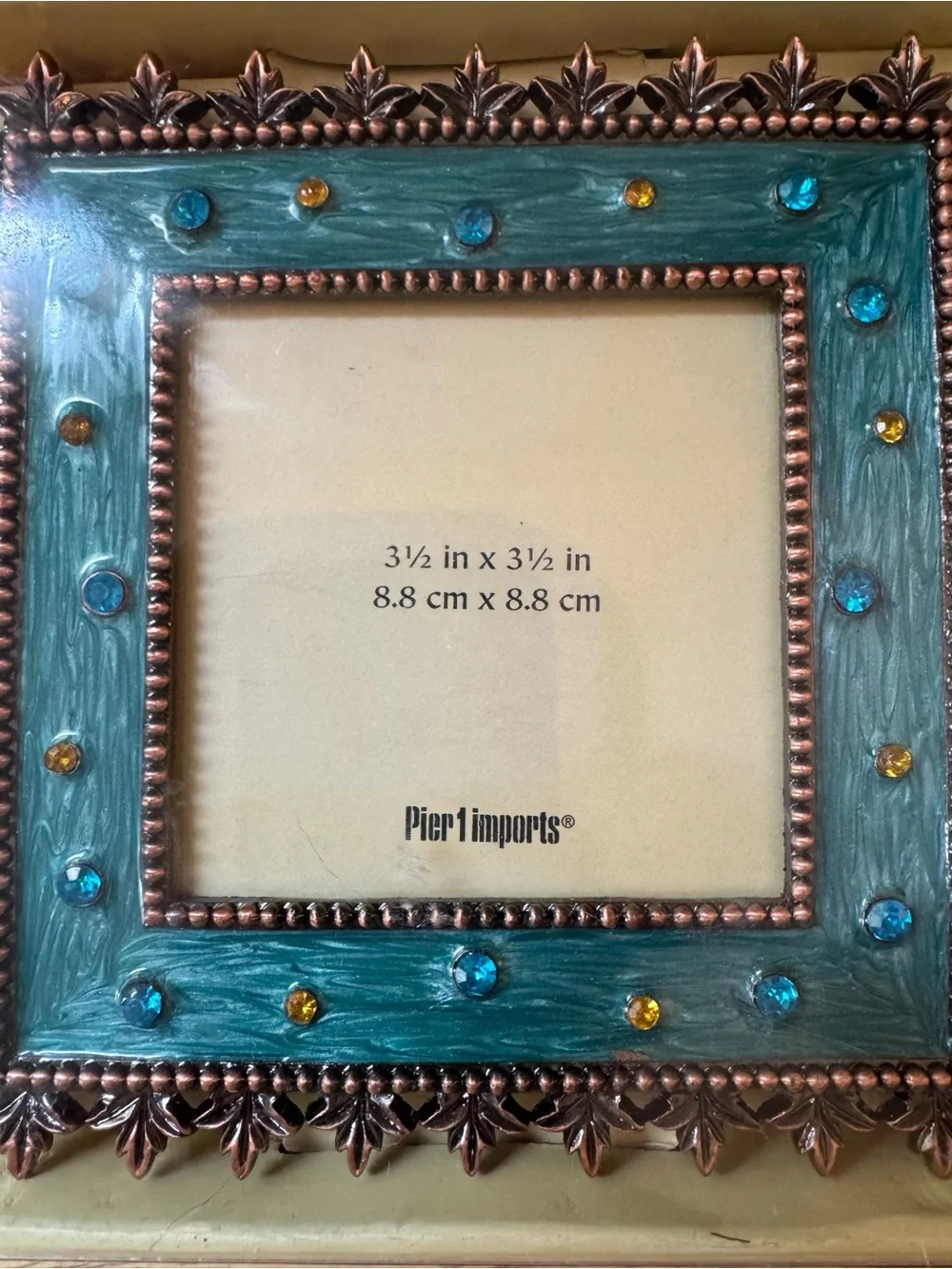 Pier 1 Turquoise and Copper Beaded Jeweled Picture Frame